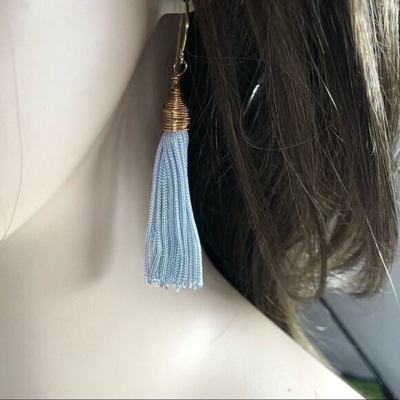 18k gold wrapped gray tassel earrings - Picture 1 of 4